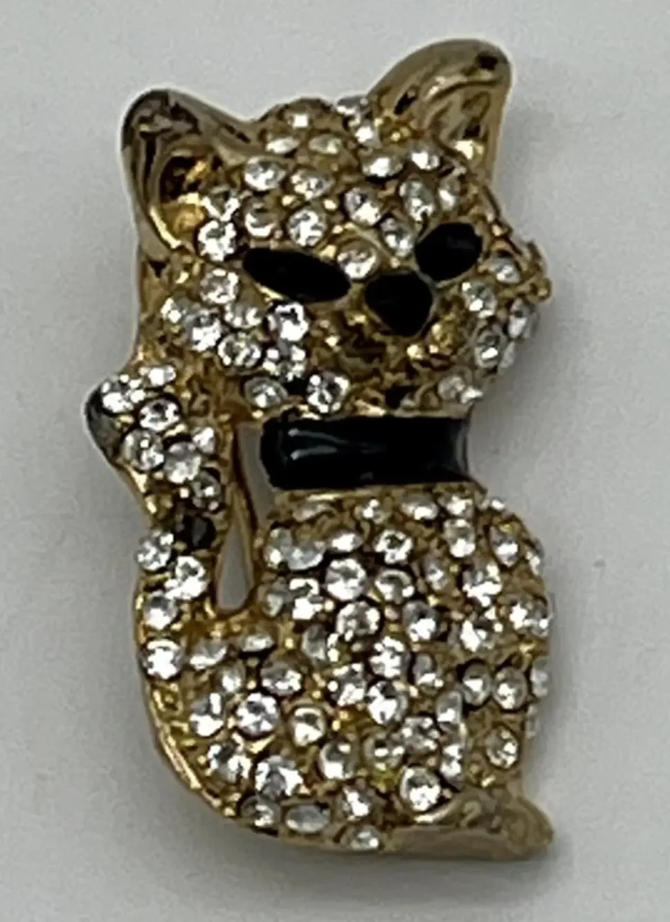 Small Gold Tone Rhinestones Kitty Sparkle Pin Brooch Fashion Jewelry Accessory